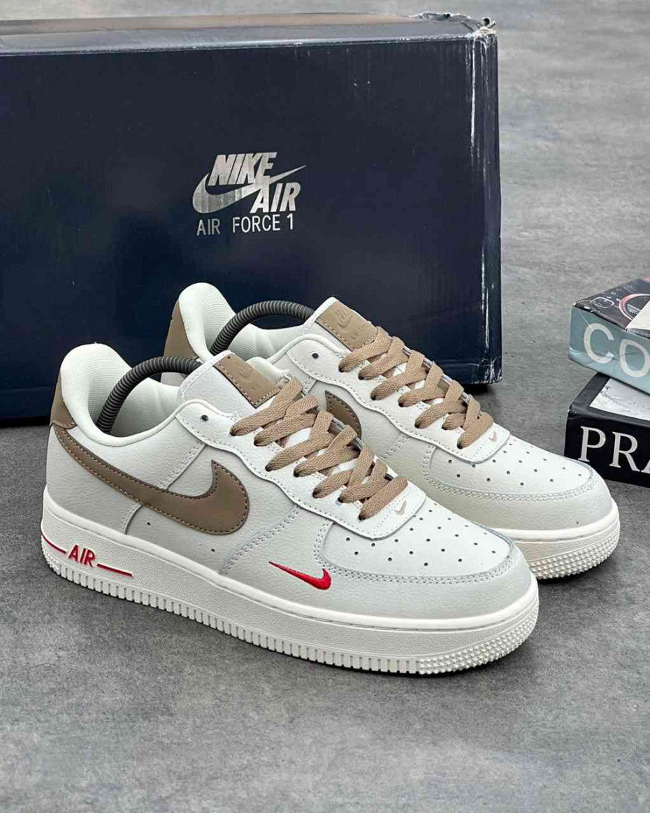 Nike Air Force 1 Low ' Yohood ' White and Brown with Red swooshes